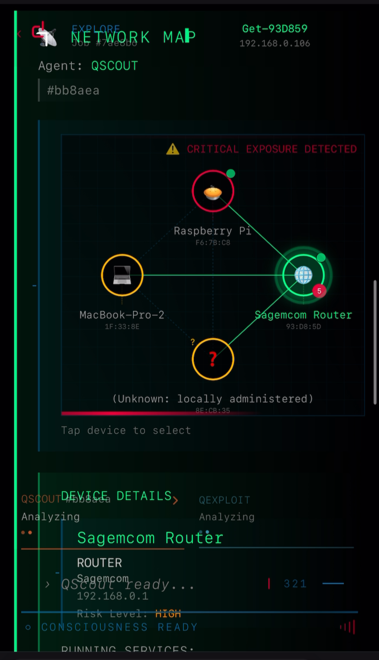 Network map showing connected devices